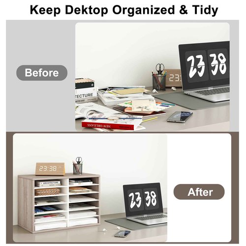 Alpeir Literature Organizer 12 Slots Wooden Mailboxes for Classroom Office Mail Organizer Countertop Vertical File Sorter with Adjustable Shelves Heavy Duty Office Mailbox Cubbies, Retro Grey/White