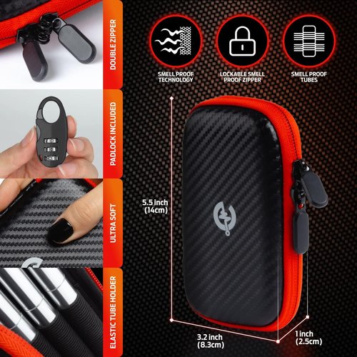 Epulse Smell Proof Holder Case - Odor Proof Pouch with 4 King Size Metal Tubes | Child-Proof Double Zipper