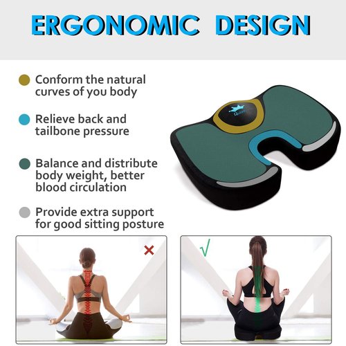 Seat Cushion & Lumbar Support Pillow for Office Chair, Car, Wheelchair & Memory Foam Seat Coccyx Cushion