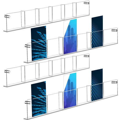4 Pack Acrylic Brochure Holder Wall Mount 6 Pockets Brochure Holder Wall Mount Magazine Rack Clear Bookshelf Literature Storage Rack Pamphlet Display for Waiting, Living Room, Office Pamphlet Display