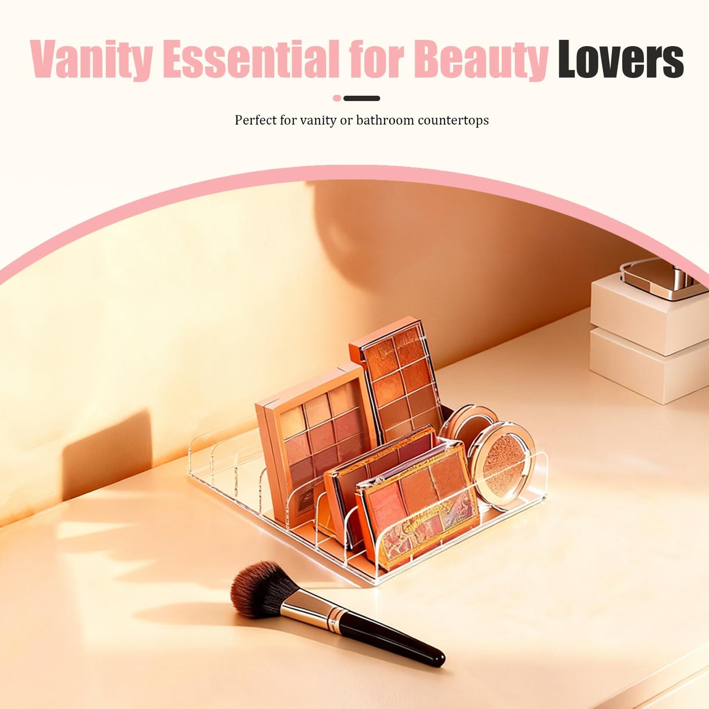 2-Pack Acrylic Makeup Palette Organizer, 7-Slot Eyeshadow Palette Storage, Clear Display Case for Vanity Drawer Countertop, Cosmetic Organizer for Makeup Brushes, Lipstick, Blush Kits