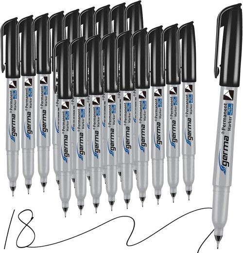 Cgerma Ultra Fine Point Permanent Markers - 18 Pack Waterproof, Quick-Dry, No Bleed for Plastic, Wood & More
