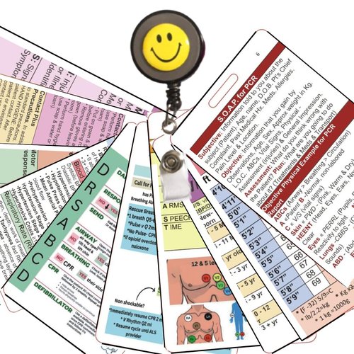 EMT/First Responder, EMS, Paramedic Vertical Badge Card Set - (9 Cards + Badge Reel)- EMT's, MRT's, Fire, Police, First Responders - Time Out Report, SOAP for PCR.