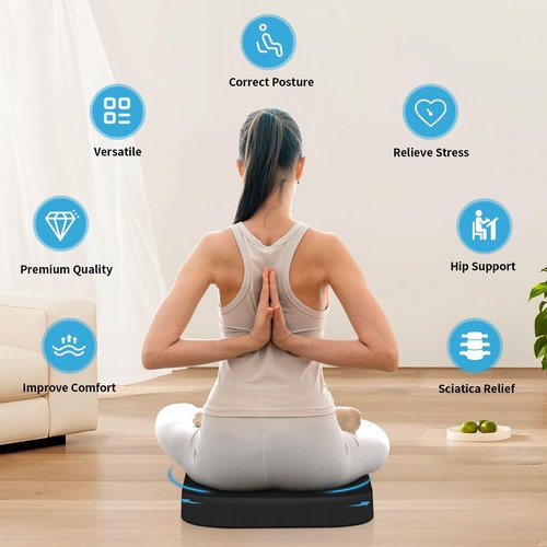 TranquilRelax Large Seat Cushion，Soft Foam Cushion for Long Sitting Hours on Office Chair, Home & Car, Non-Slip Chair Pad for Relieving Back & Sciatica & Hip & Coccyx Pain (Black)