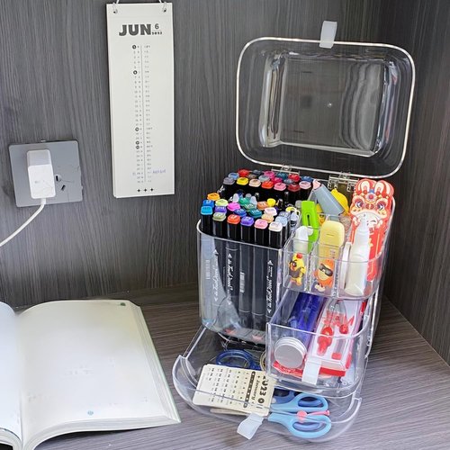 Clear Acrylic Pen Organizer, Desktop Storage Box with Multiple Compartments, Makeup Brush Storage Organizer for Office School Home Supplies