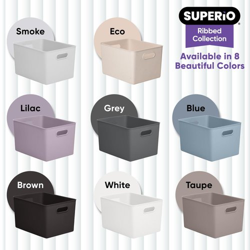 Superio Ribbed Collection - Eco-Friendly Decorative Plastic Open Home Storage Bins Organizer Baskets, X-Large (1 Pack) Container Boxes for Organizing Closet Shelves Drawer Shelf 22 Liter/23 Quart