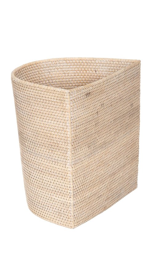 KOUBOO Laguna Half-Moon Rattan Waste Basket – Decorative Trash Can for Bathroom, Bedroom, Kitchen & Office – Boho Home Decor, Small Wicker Basket for Trash Storage, Off-White/Latte