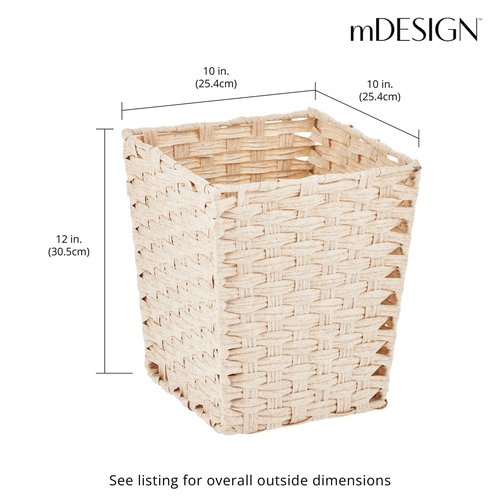 mDesign Small Woven Basket Trash Can Wastebasket - Square Garbage Container Bin for Bathrooms, Kitchens, Home Offices, Craft, Laundry, Utility Rooms, Garages - Cream/Beige