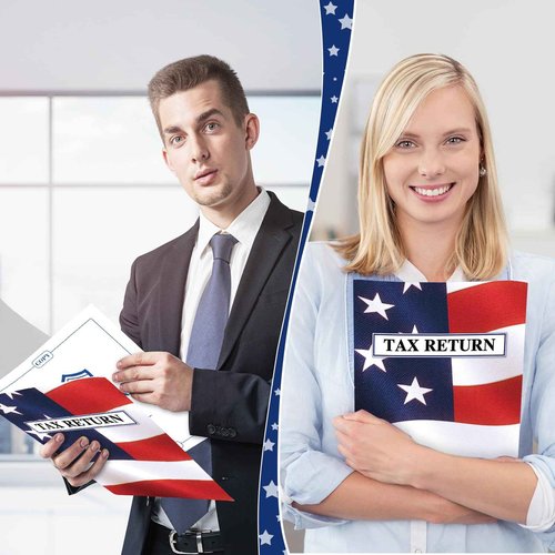 Skyygemm 100 Pcs Income Tax Return Folders 9 x 12 Inch Red White and Blue Tax Envelopes with Two Pocket for Preparer Organizer Office Supplies