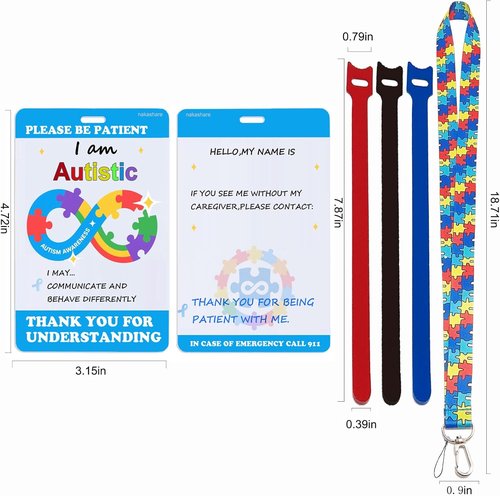 Autism Safety Tag Card - Travel Communication Solution with Loop Fastener Strips | Pack of 3 Sets
