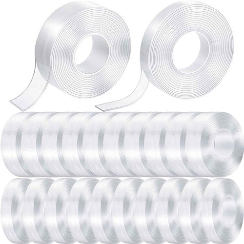 Thenshop 20 Rolls Double Sided Tape Heavy Duty 0.59 in + 1.18 in Total 98.5 ft Two Sided Adhesive Tape Transparent DIY Nano Tape for Wall Carpet Photo Car Posters Party Decoration