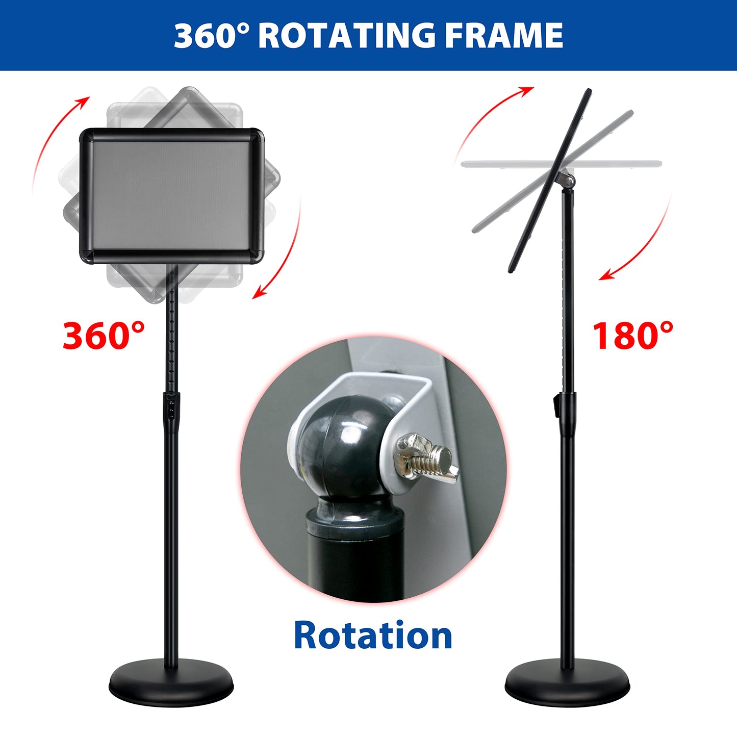 VAIIGO 4 Packs 8.5x11 Inch Sign Stand - Adjustable Floor Standing Sign Holder, Pedestal Poster Stand for Vertical & Horizontal Display, Outdoor & Indoor Use for Business & Store Signage - Black