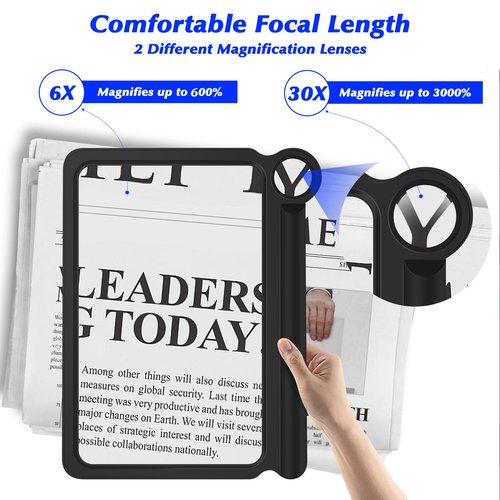 30X 6X Magnifying Glass, Large Handheld Magnifier Glasses for Reading, Magnifier Sheet Provide Full Book Page Viewing Area, Lightweight Magnifiers for Reading Small Prints and Low Vision Seniors