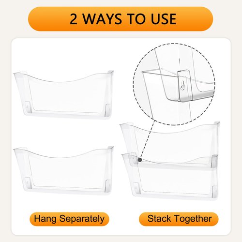 COSYAWN 3 Pack Clear Single Pocket Wall Mounted File Organizer, Plastic Hanging Wall File Holder, Clear Wall Mail Magazines Folder Organizer for School Home and Office