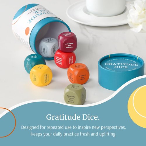 Gratitude Dice Set - Color-Coded Wooden Dice for Daily Reflection | Mindfulness & Self-Care Tool for Journaling, Therapy & Families