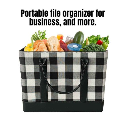 Trenton Gifts File Organizer Tote | Stylish Way To Keep Organized | Black/White Plaid