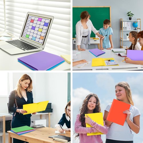 Kisston 24 Pack Plastic Folders with Pockets Back to School File Folders Heavy Duty 2 Pockets Rainbow Bright Folder Fit Letter Size Paper for School Classroom Office Filing Cabinet Resume Portfolio