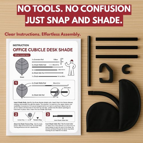Cubicle Shade - Desk Shade for Cubicle to Block Light, Quick Install, No Tools Needed, Aircraft Grade Aluminium, UV-Resistant Fabric, 57.5x35x35 Inches, No Sag or Tilt, Protects Eyes