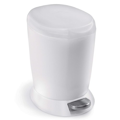 simplehuman 6 Liter Round Plastic Bathroom Trash Can Bundle, Black and White