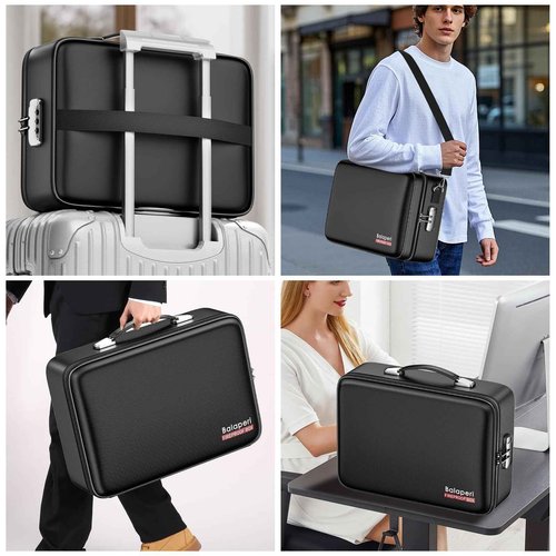 BALAPERI Fireproof Document Box with Fireproof Zipper,File Organizer Hard Case with Lock,Portable Document Safe for Important Document Laptop Valuables(Black,15.8"x5.9"x12.6")