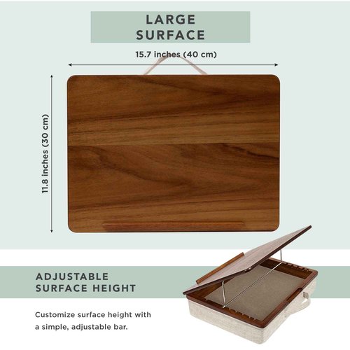 ROSSIE Home Acacia Wood Easel Lap Desk – Adjustable 7-Level Laptop Stand & Portable Workstation with Open Storage – Fits 15.6” Laptops – Java – Style No. 76501