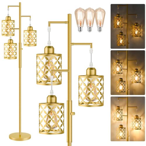 GHOOCEMLUX 68" Dimmable Floor Lamp, Modern Standing Lamp with Elegant Metal Cage, Industrial Tall Tree Floor Lamps for Living Room, Bedroom, Study Room, Office (2000LM LED Bulbs Included) - Gold