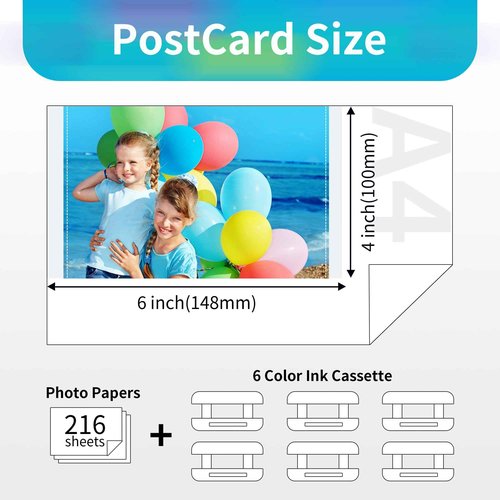 2 Pack Compatible for Canon Selphy CP1500 Ink and Photo Paper KP-108IN KP108 Includes 6 Ink Cassettes + 216 Paper Sheets for Canon Selphy CP1300 CP1200 CP910 CP900 CP1000 Photo Printers