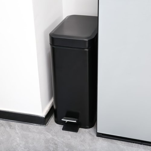 Step Pedal Small Bathroom Trash Can With Lid,12 Liter / 3.17 Gallon Stainless Steel Bathroom Garbage Can,Mini Rectangle Trashcans for Bedroom,Toilet,Living Room and Office Covered Waste Basket,Black