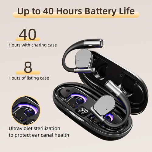 AI Translation Earbuds Real Time,144 Languages 40H Playtime Translator with 5 Translation Modes,No Subscription Required Ear-Hook Earbuds Wireless Earphones for Travel Business Meeting Learning-Black