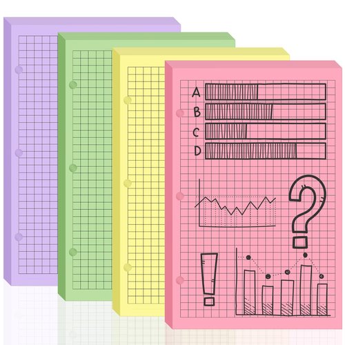 100 sheet Half Letter Graph Paper Refill 3 Hole Punch 5-1/2 x 8-1/2 College Ruled Grid Paper Pad Math Graph Paper Pad Colored Mini Binder Paper Planner Inserts Fits 3 Ring Binders For Office