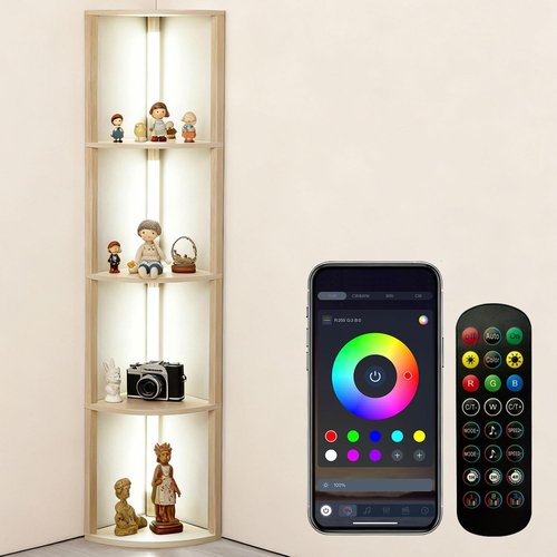 RGBCW Smart Modern Floor Lamp - Color Changing with Music Sync | Whitewashed Oak, Perfect for Living Room & Bedroom
