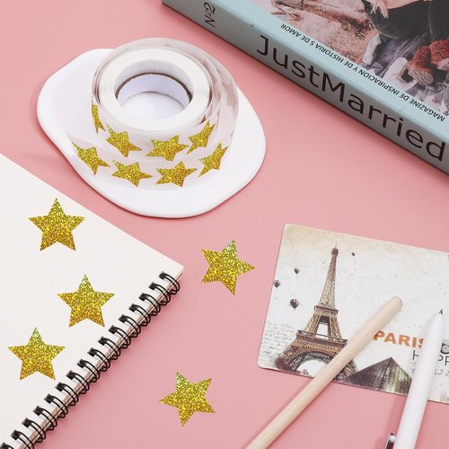 Gold Foil Star Stickers by [Brand Name] - 500 Pcs Holographic 1-Inch Sparkly Stars for Rewards & Crafts