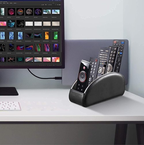 YAPISHI 1x Remote Control Holder, PU Leather Black + 1x Swivel Desk Organizer, PU Leather Black