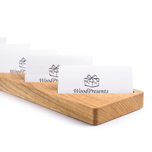 Oak Wood Multiple Business Card Holder - 5 Slot Modern Card Stand for Office Desk, Perfect Professional Card Organizer for Men and Women, Stylish and Functional Design (Light Brown)