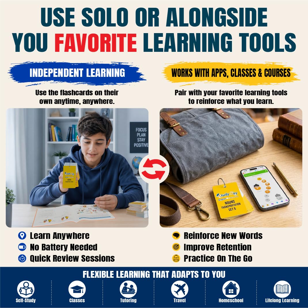 300 Bilingual English Spanish Flash Cards for Adults & Kids Ages 12+ Beginners - Noun Vocabulary with Pictures, Pronunciation, Sentences, Adult Self Study & Learn Spanish Workbooks for Adults