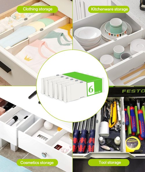 Irosiy Adjustable Non-Slip Drawer Organizer – Versatile Storage Tray for Kitchen, Wardrobe & Office, 11.6" to 17" Length, Durable ABS & Silicone Base, Easy Assembly