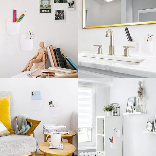 Tecbeauty 8 Pcs Remote Control Holder Self Adhesive Wall mounted Storage Box Phone Charging Pen Holder Organizer for Home Office School