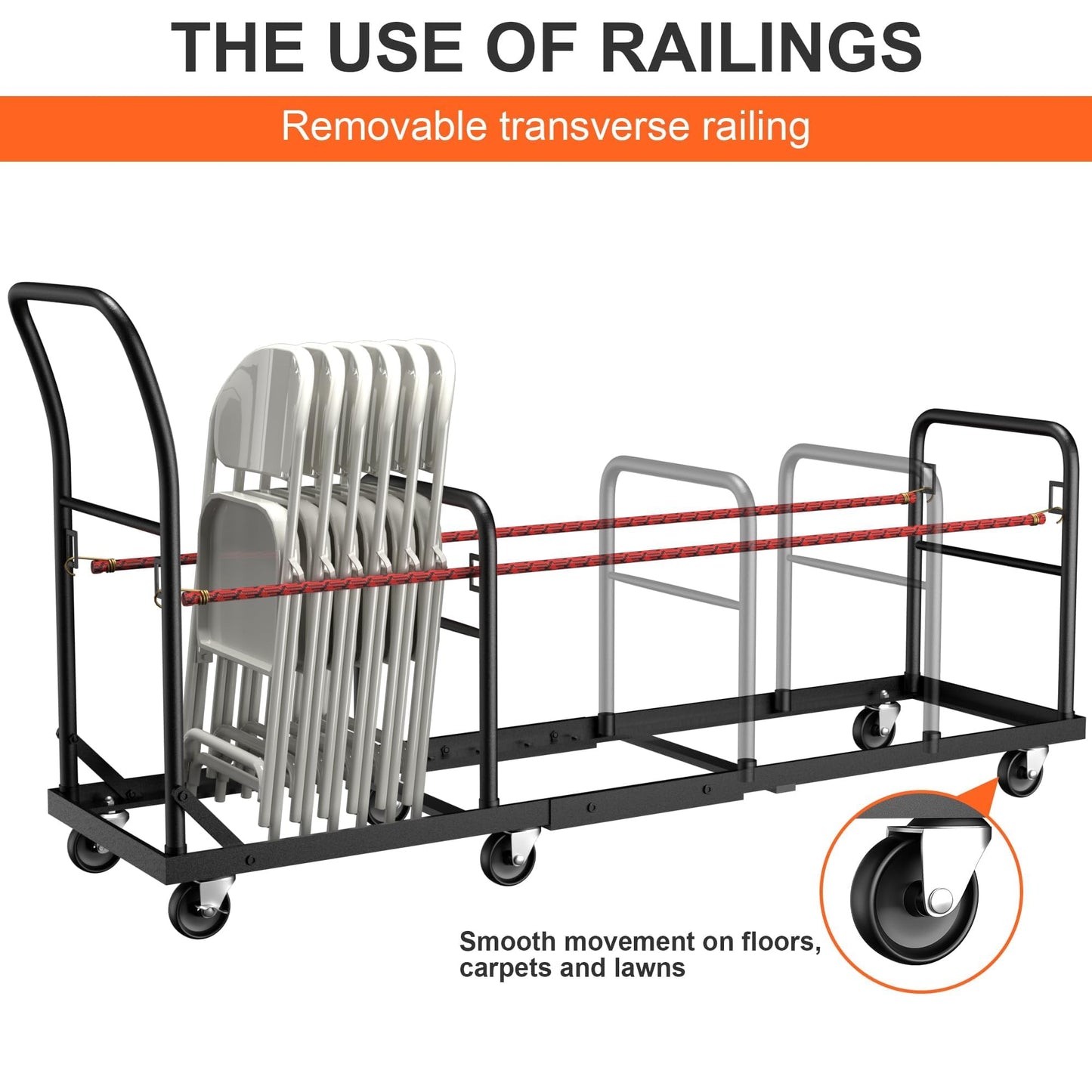 Folding Chair Cart with Wheels Heavy Duty 500 LBS Capacity, Rolling Chair Dolly for 50 Chairs w/Dual Handles & Anti-Fall Design, Commercial Cart for Events, Church, Conference, Weddings