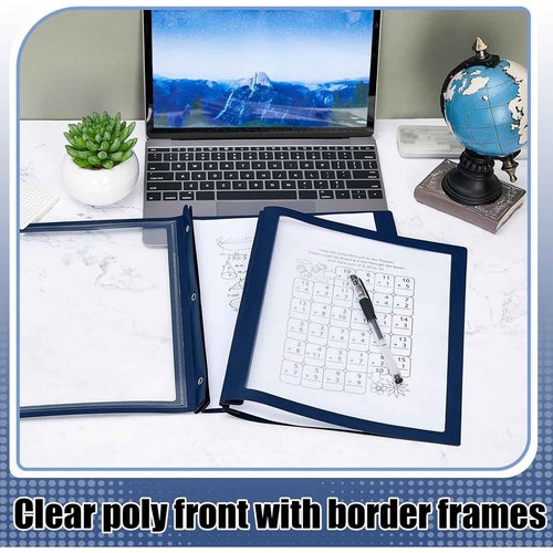 Teling 24 Pcs Report Covers with 3 Prong Fasteners Clear Front Presentation Folders Frame View Poly Report Folder Presentation Binder for Paper Document School Office (Dark Blue)