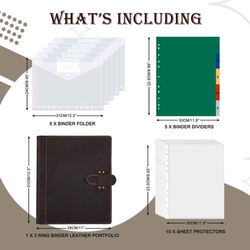Leather Portfolio Binder Resume Folder 4-Ring Organizer - Handmade Genuine Cowhide Padfolio for Men Women Large Capacity Holds A4 Files Business Card Holder Pen Slots for Interview Conference(D.Brown)