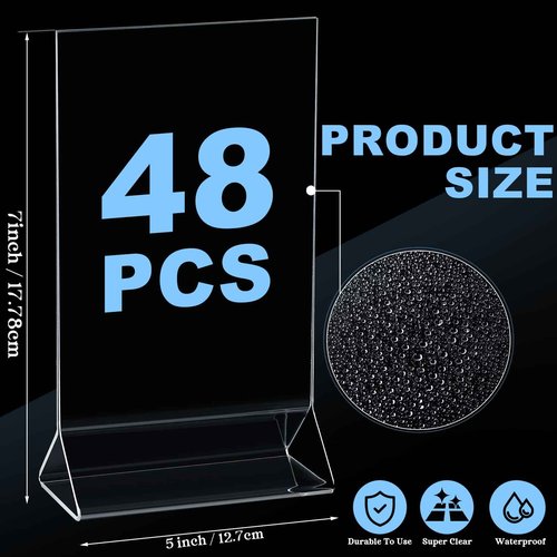 Sintuff 48 Pack Acrylic Sign Holder Clear Acrylic Display Stand Double-sided Acrylic Stands for Display 4 x 6 in Table Menu Acrylic Frame Paper Flyer Holder for Office Supplies Business Essential