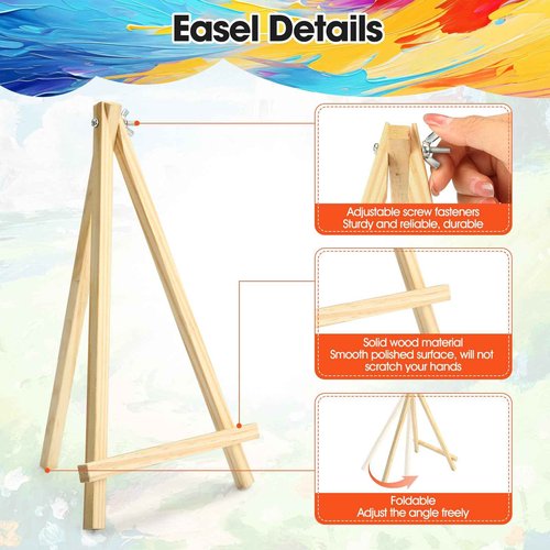 148 Pack Canvas and Easel Set for Party 8 x 10 In Canvas Boards for Painting with 12.2" Easels Brushes Paint Trays & Acrylic Paints Canvas Painting Kit for Kids Adults Teenagers Classroom Party Favors