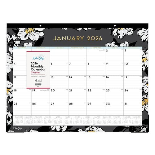 2026 Blue Sky Monthly Desk Pad Calendar, 22" x 17", Baccara Dark, January To December, 110215
