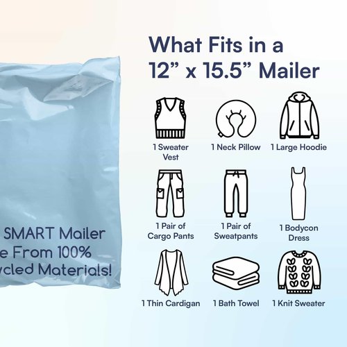 200 Count, 12x15.5 inch 100% Recycled Poly Mailers Eco Friendly Packaging Envelopes Supplies Mailing Bags 2.5 Mil Thick - SMART Mailer…