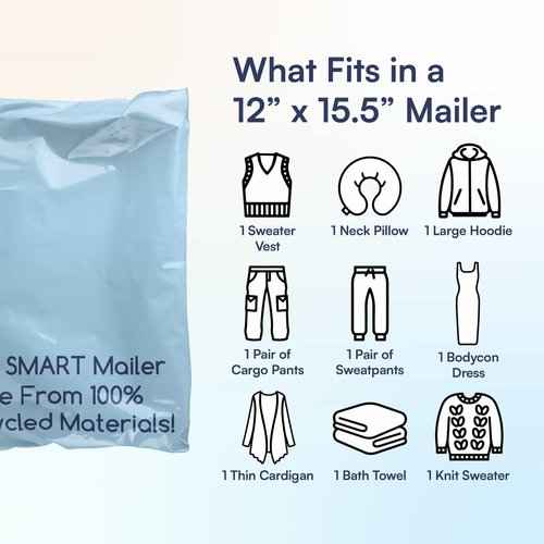 100 Count, 12x15.5 inch 100% Recycled Poly Mailers Eco Friendly Packaging Envelopes Supplies Mailing Bags 2.5 Mil Thick - SMART Mailer