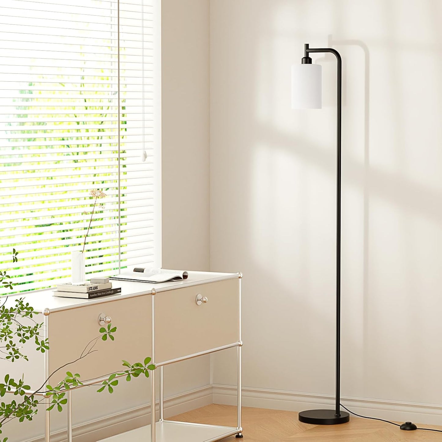 Ziisee Floor Lamp - Modern Industrial Standing Lamp with Frosted White Glass Shade | Black Tall Design for Living Room & Office (LED Bulb Included)