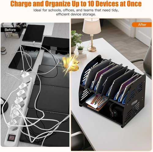 10-Device Charging Station by [Brand Name] - Open Charging Cabinet for Chromebooks & Laptops up to 14” | Perfect for Schools & Offices