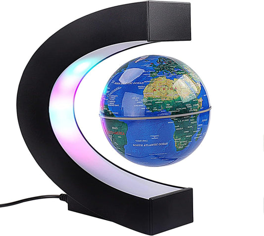 Skiennix Floating Globe - Colorful LED Lights & Anti-Gravity Design | Rotating World Map for Home & Office Decor (Blue)