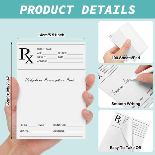 Watersay 20 Pack 5.5x8.5 Inch Prescription Pad for Doctor Pharmacist Rx Notepad 100 Sheets Doctor Prescription Paper Per Pad Pharmacist Memos for Office Working Gift