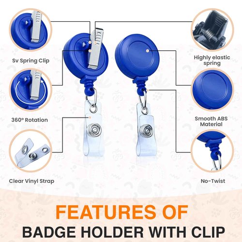 Bestom 100 Pack Badge Reels Retractable Badge Holder with Clip, Id Clips for Badges, Id Badge Reel, Retractable Id Badge Clip with Clear Vinyl Strap & Alligator Swivel, No Twist Dispenser (Blue)